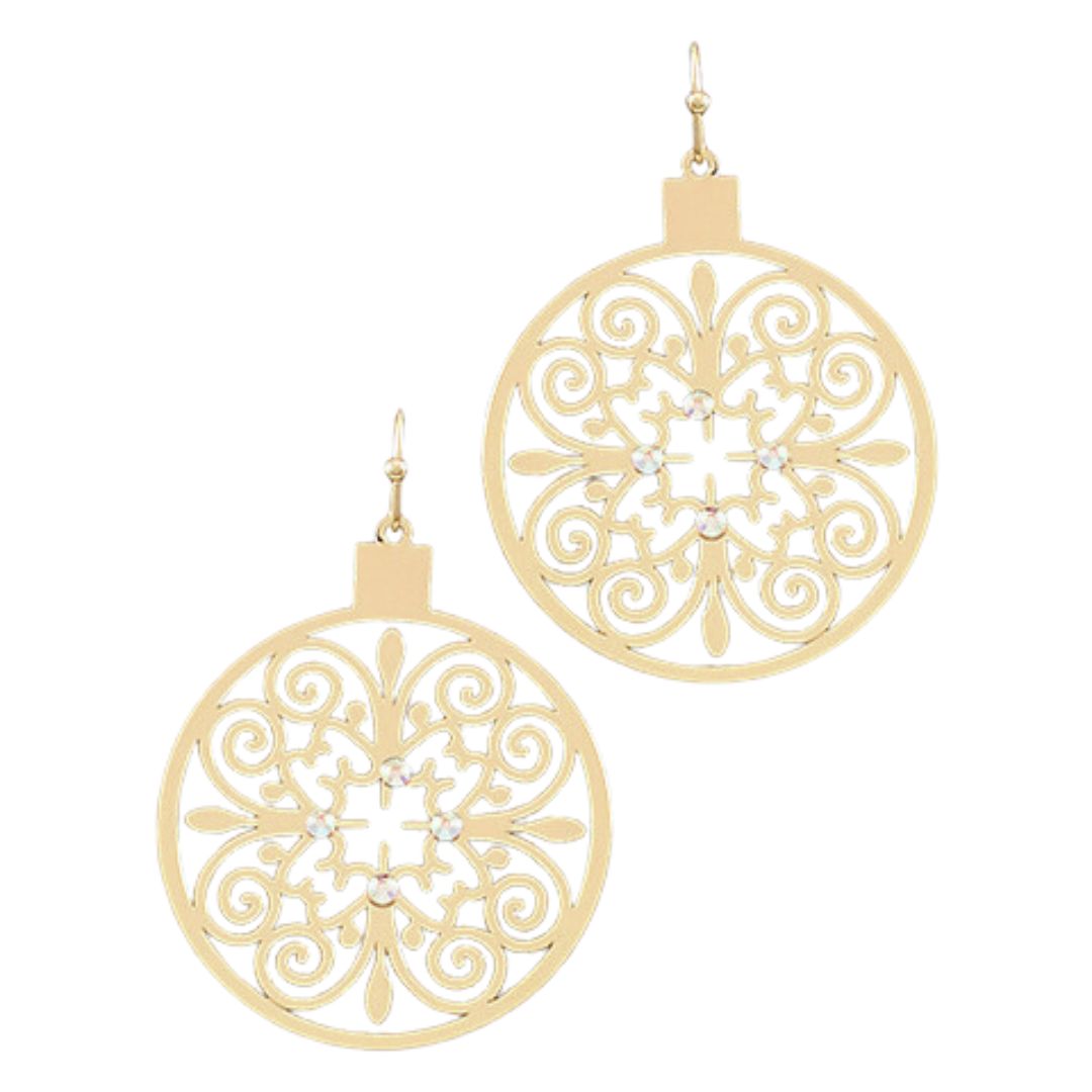 Golden Ornament Cut-Out Metal Earrings