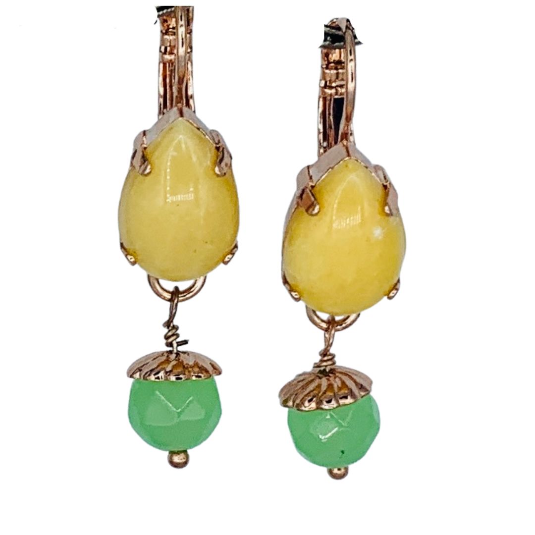 Teardrop/Pearl Earring Mineral Terra on Rose Gold