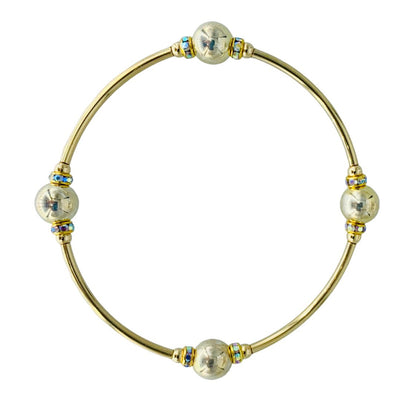 8MM Silver Balls/ Gold Bars Blessings Bracelet with Crystal