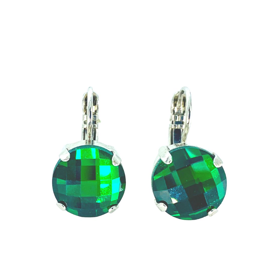 Mariana Earring Large Faceted Emerald on Rhodium