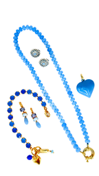 Blue Lace Agate Bauble Bead Necklace With Front/Back Closure