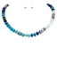 Turquoise/Blue Acrylic Stone Bauble Bead Necklace With Gold Studs