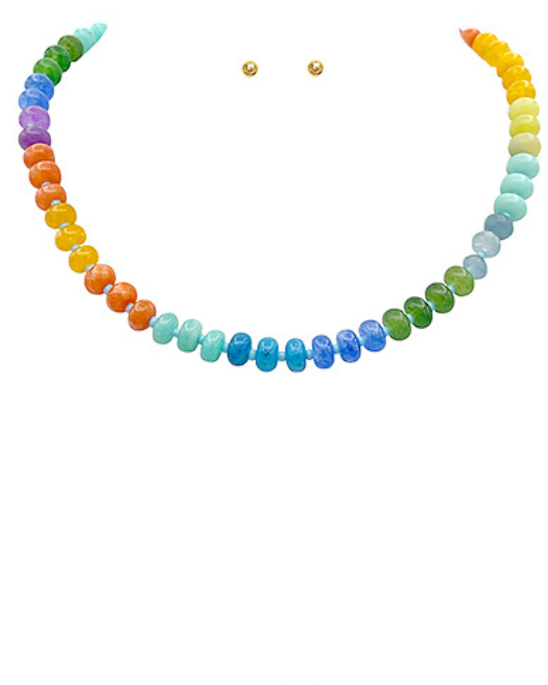 Multicolored Acrylic Stone Bauble Bead Necklace With Gold Studs