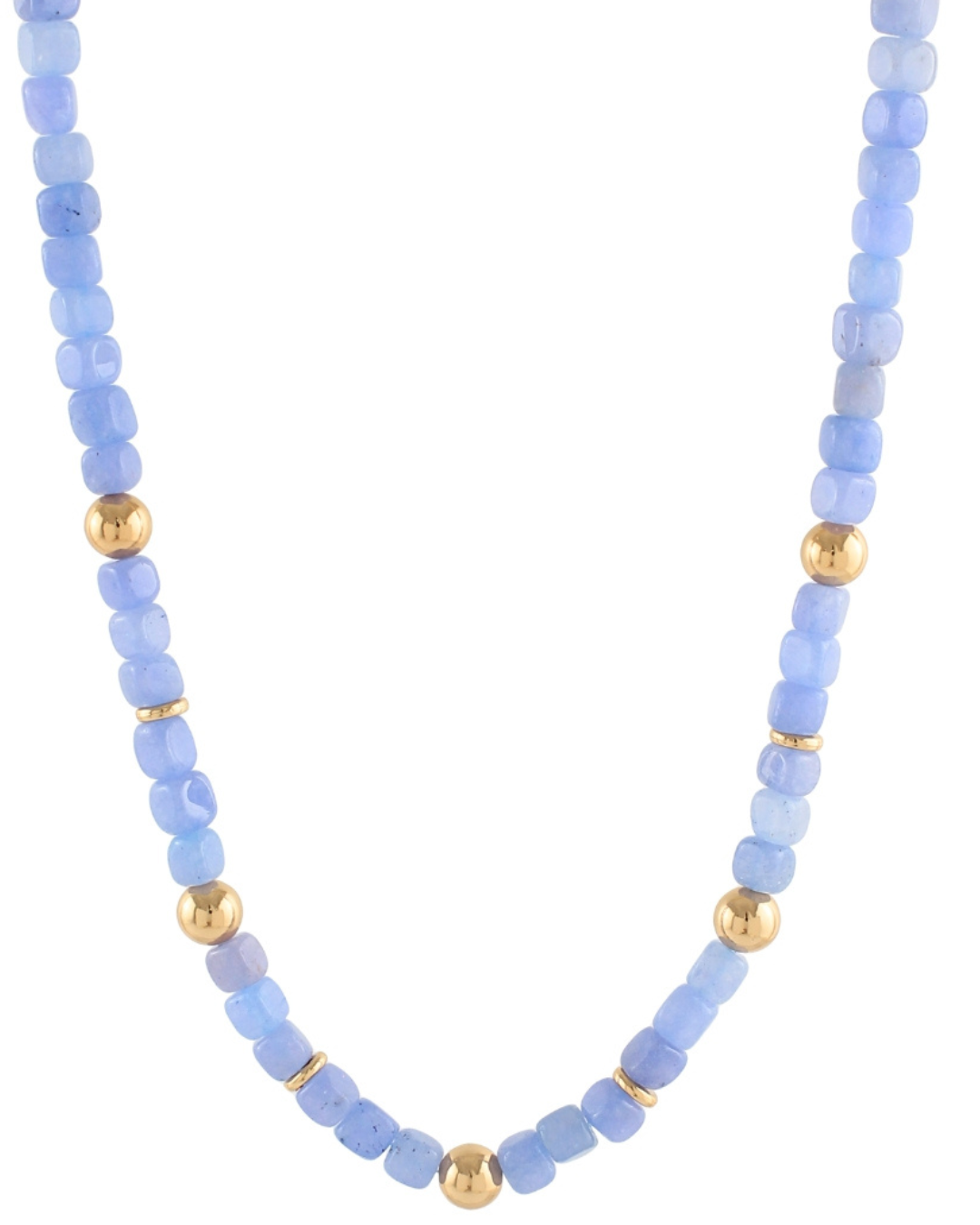 Tumbled Stone Bauble Bead Necklace Set Blue Lace Agate With Gold Studs Main image