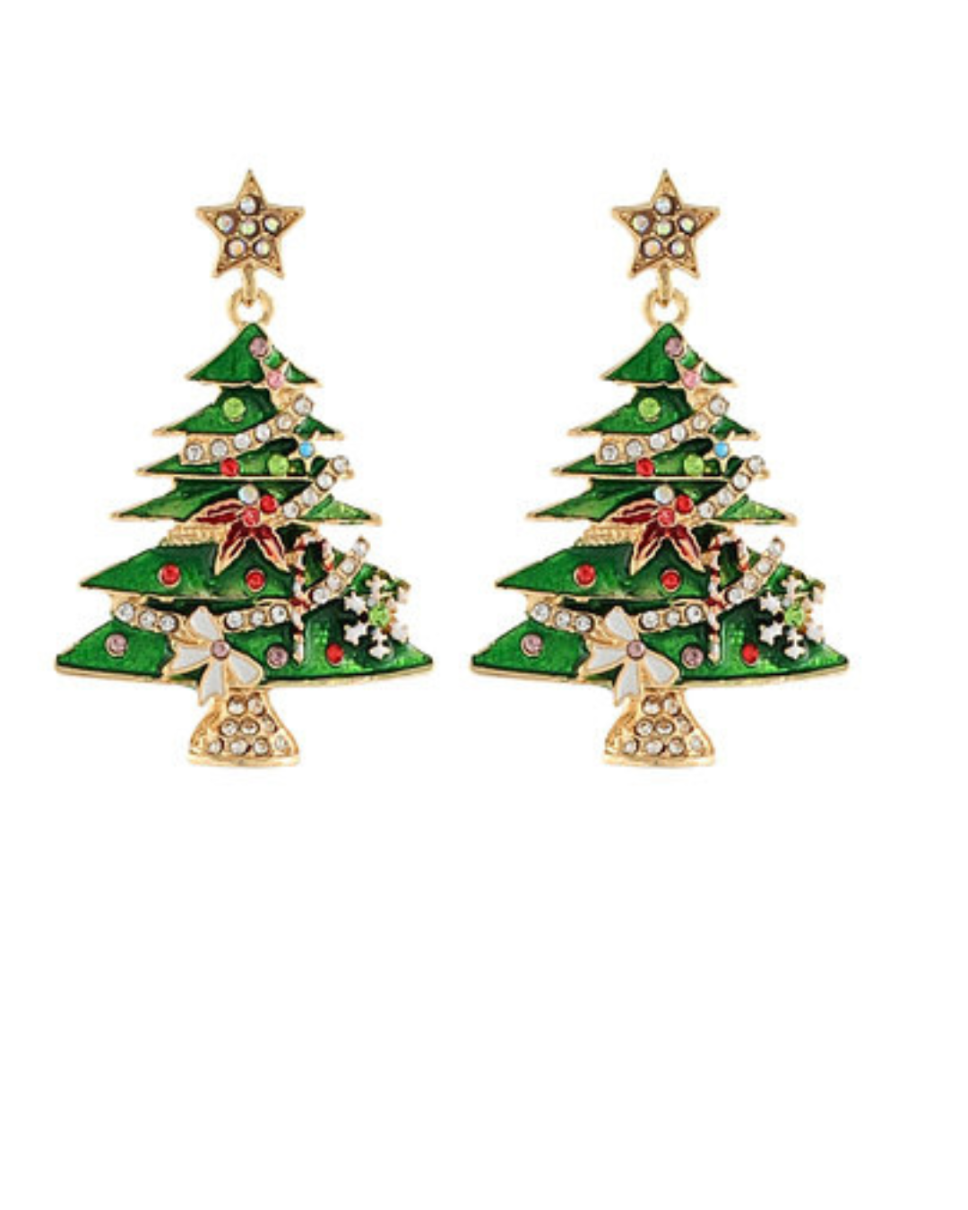 Enamel Christmas Tree Decorated Earrings With Star Topper