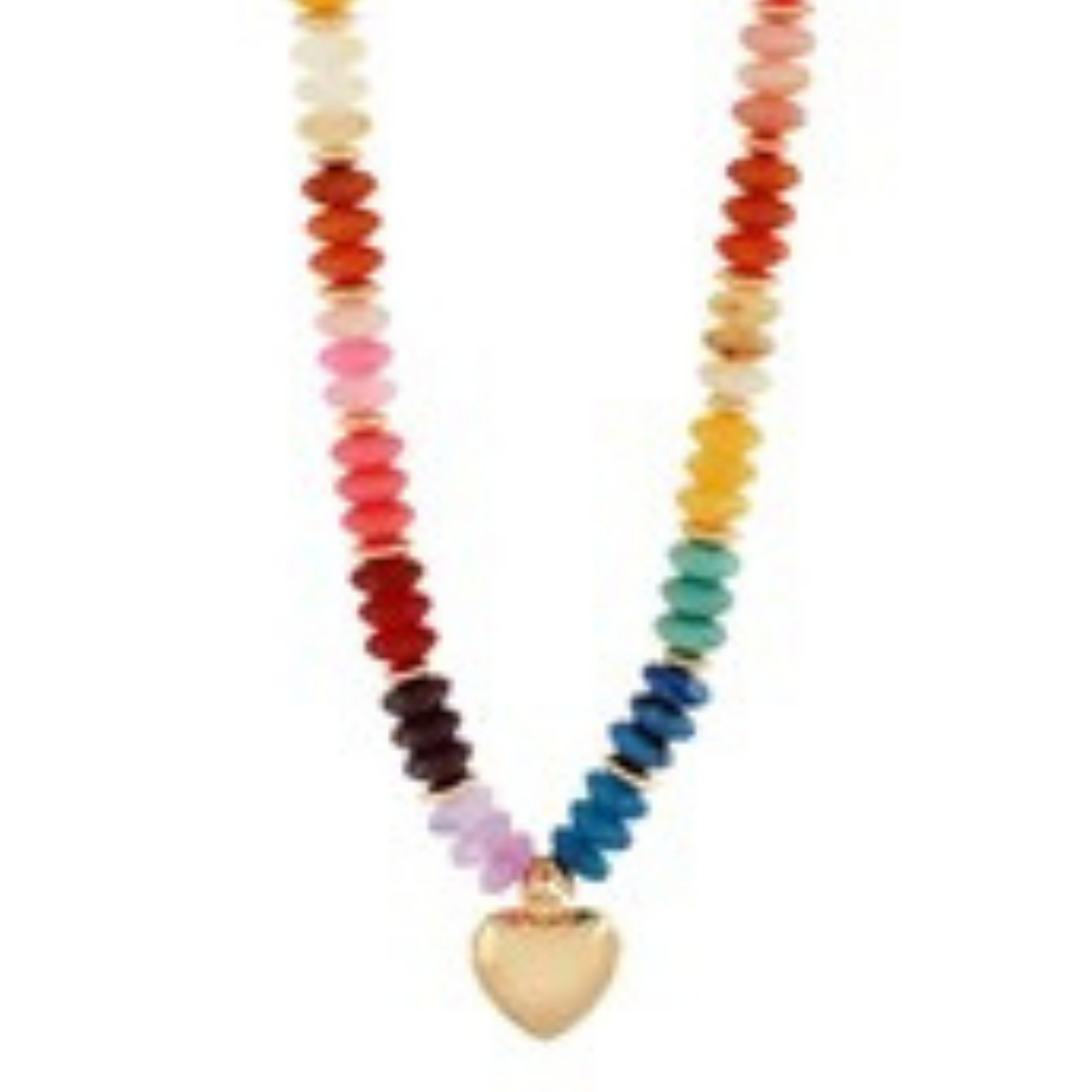 Rainbow Bauble Bead Necklace With Gold Heart Charm