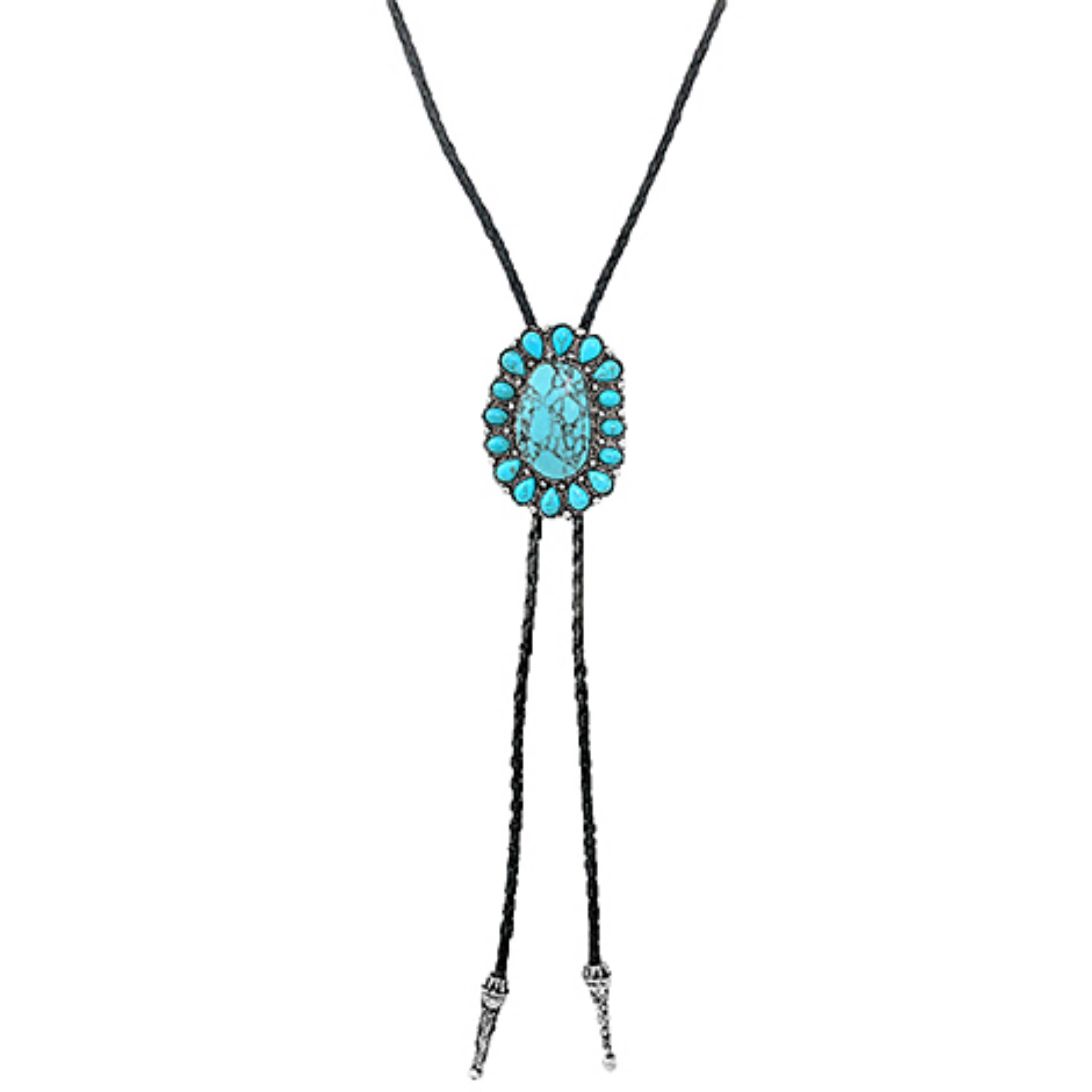 Bolo Turquoise Concho on  Black Leather