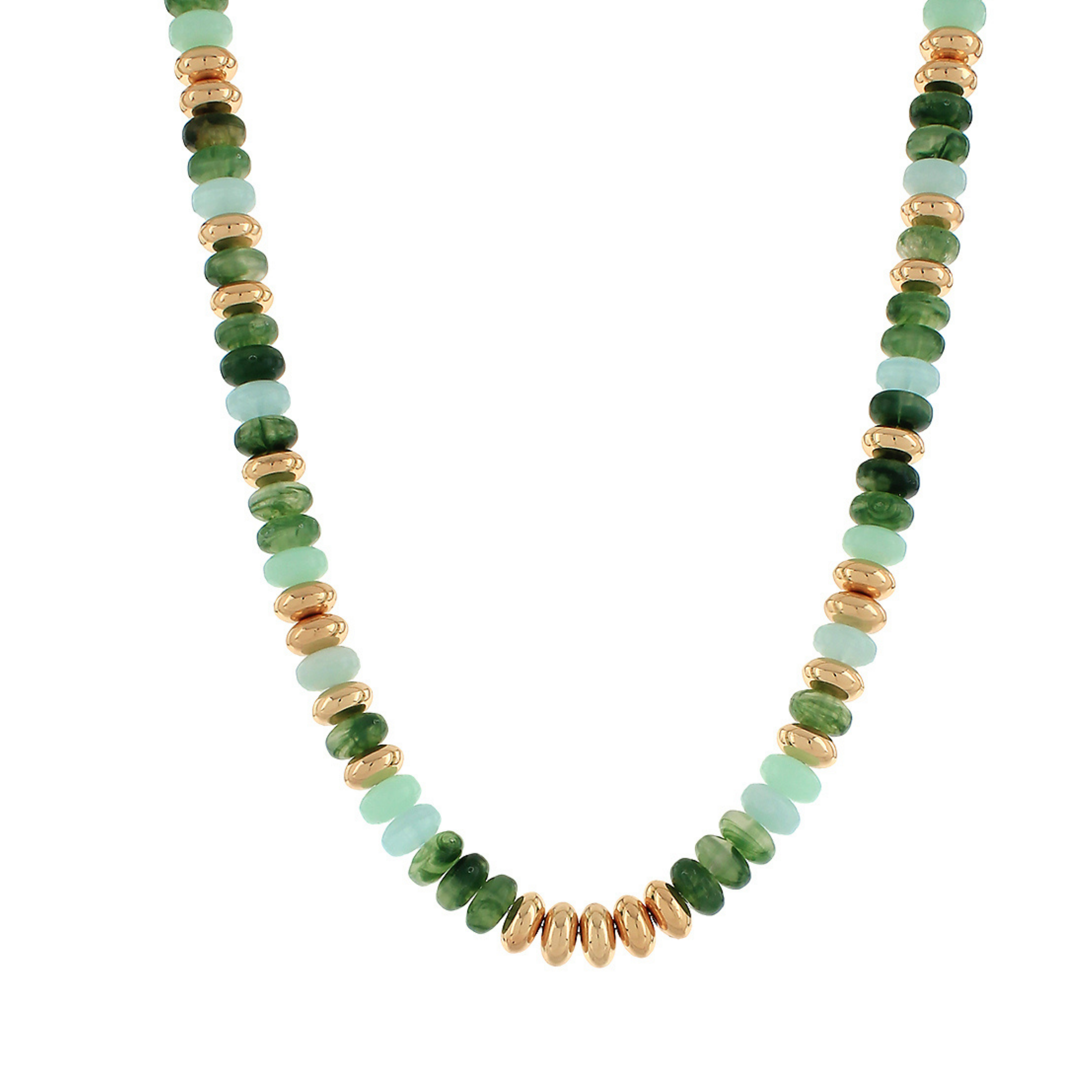 Multi Greens With Gold Bauble Bead Necklace
