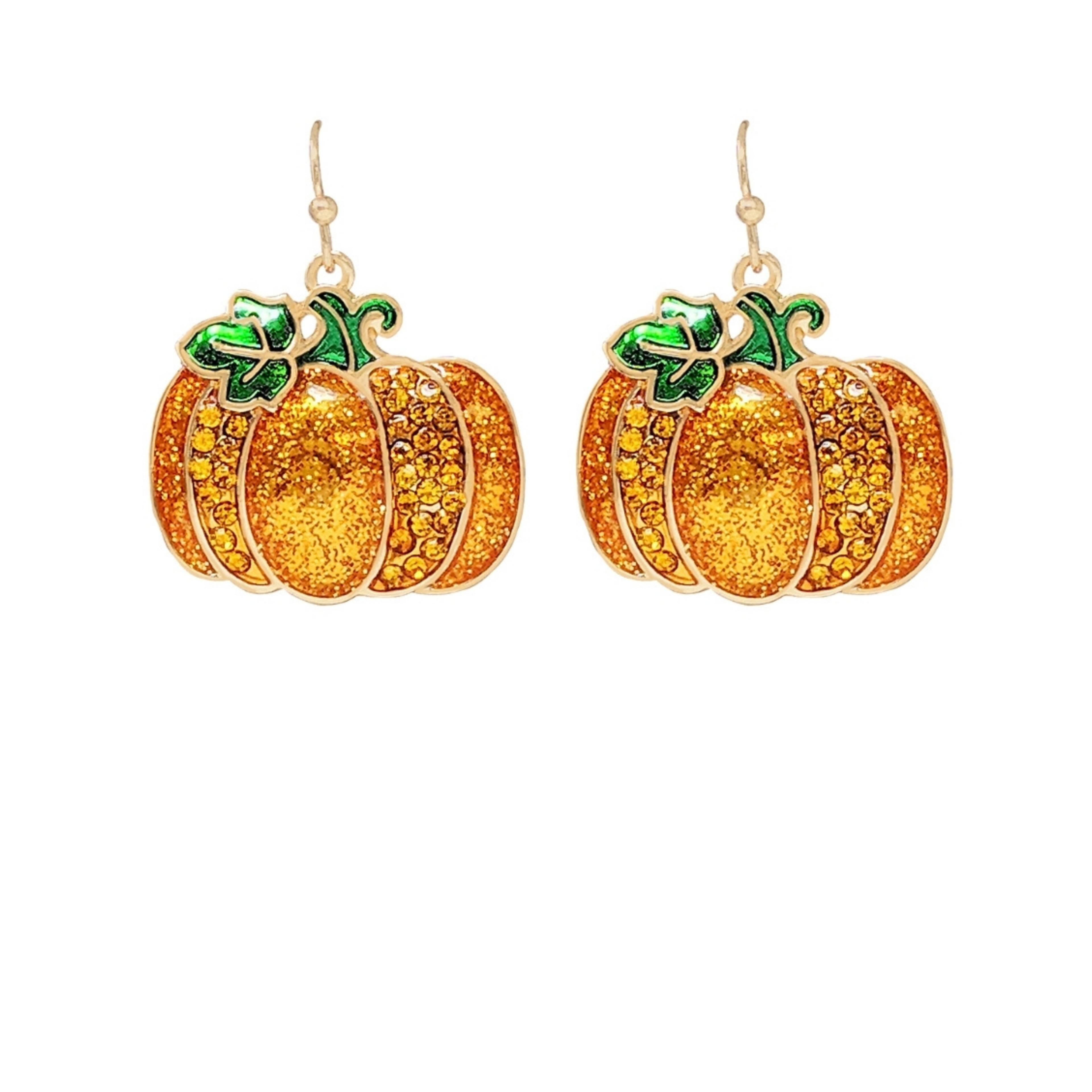 Glitter Pumpkin Earrings With Leaves