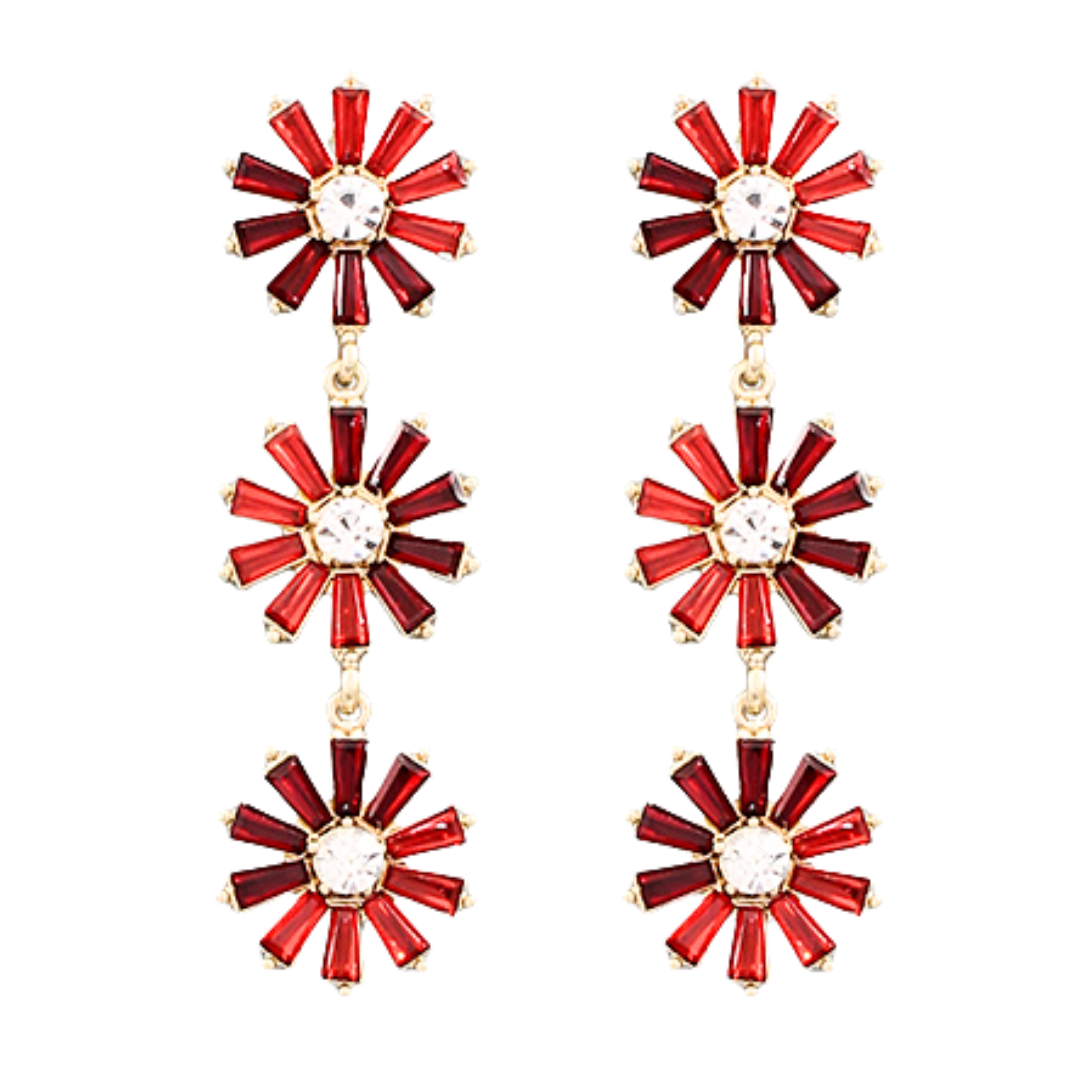 Baguette 3 Flower Post Earrings Main image