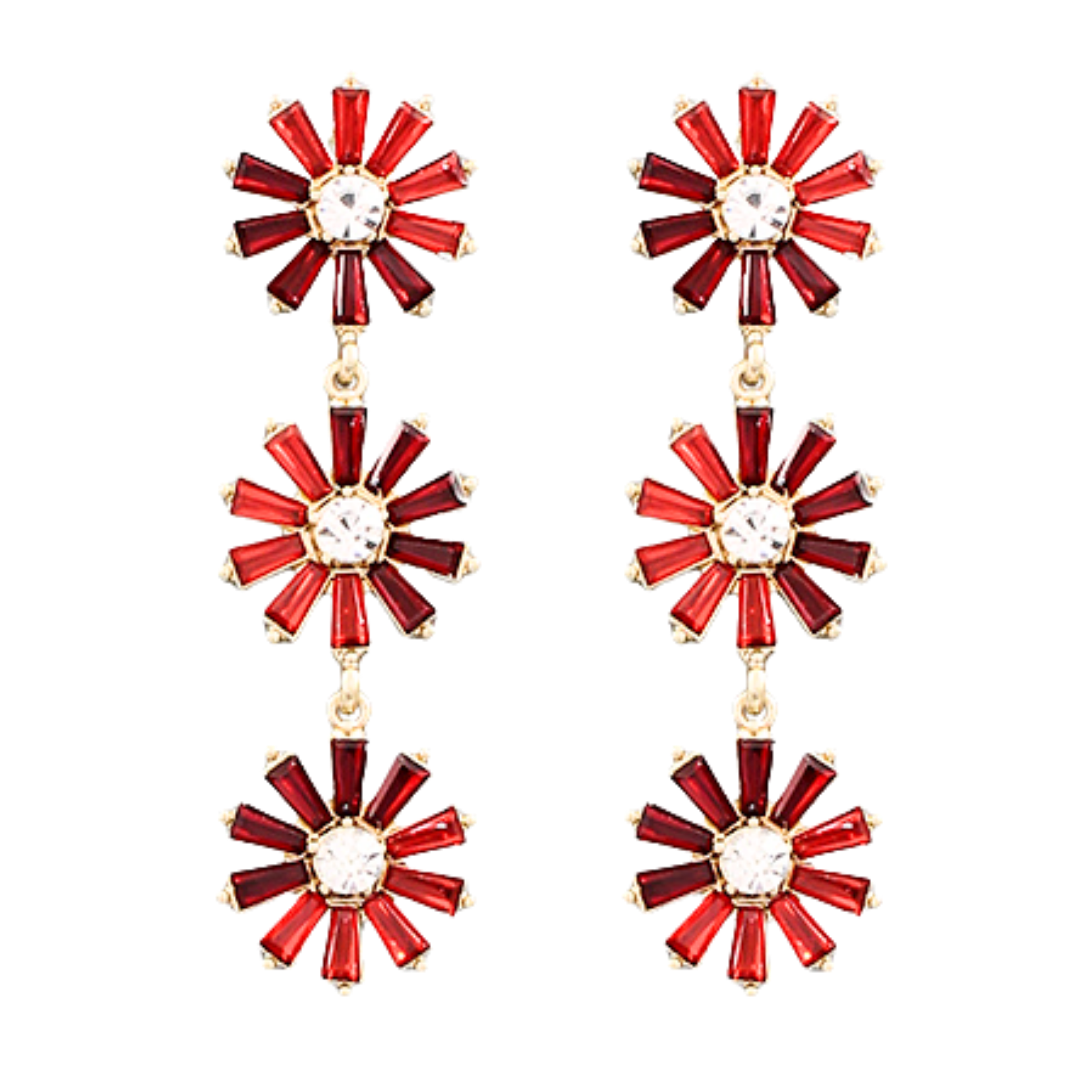 Baguette 3 Flower Post Earrings