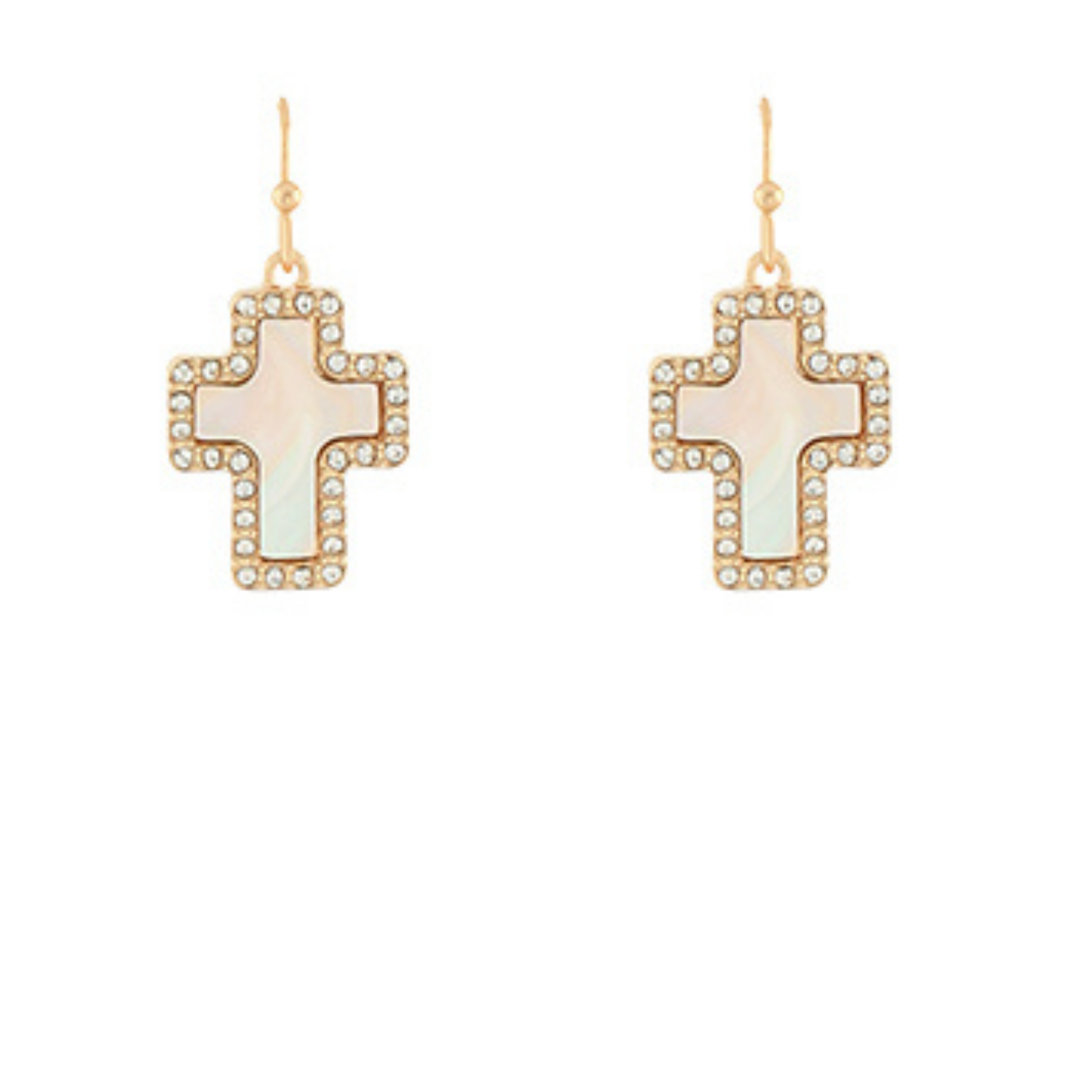 Enamel Cross Dangle Earrings on Gold