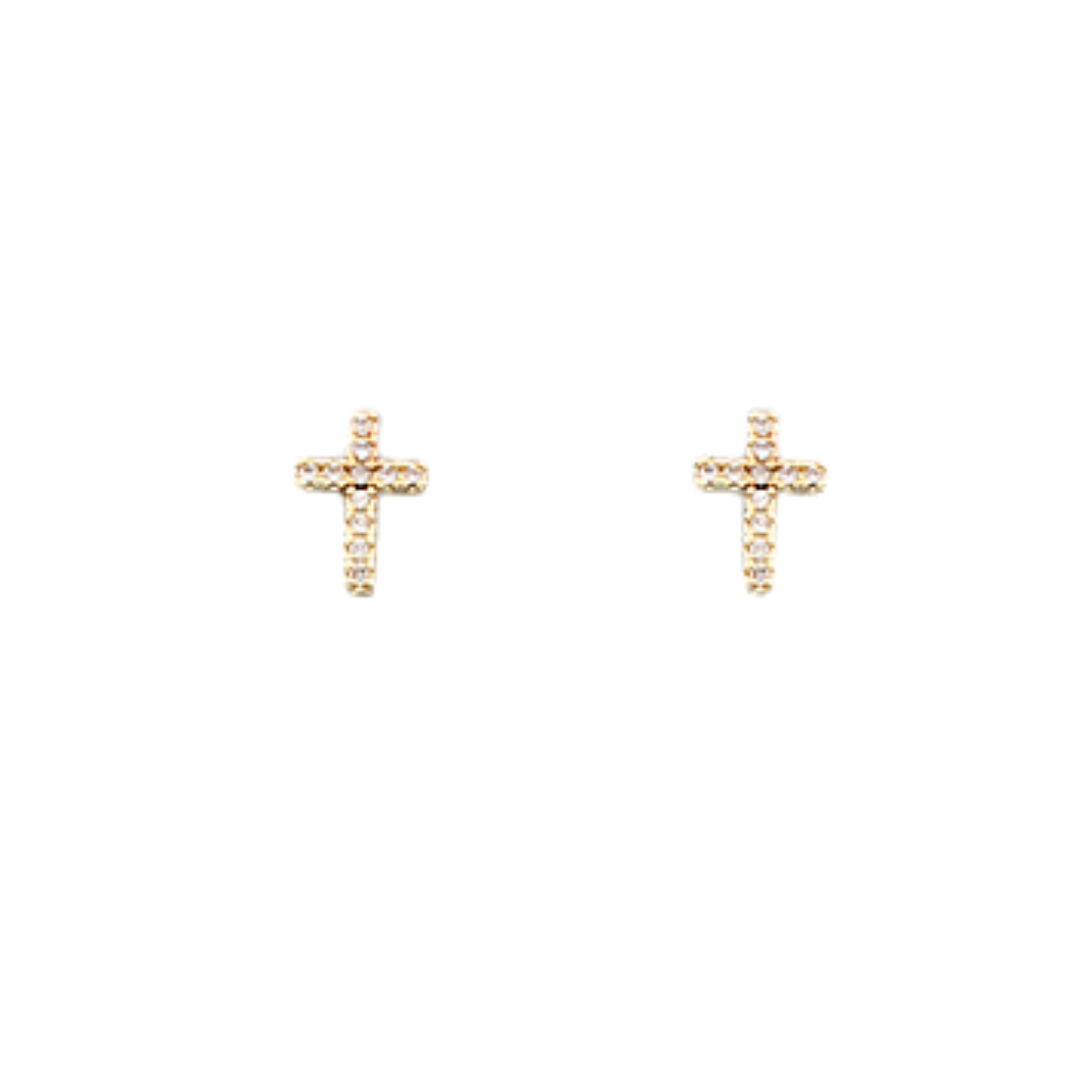 Tiny Sparkle Cross Studs on Gold