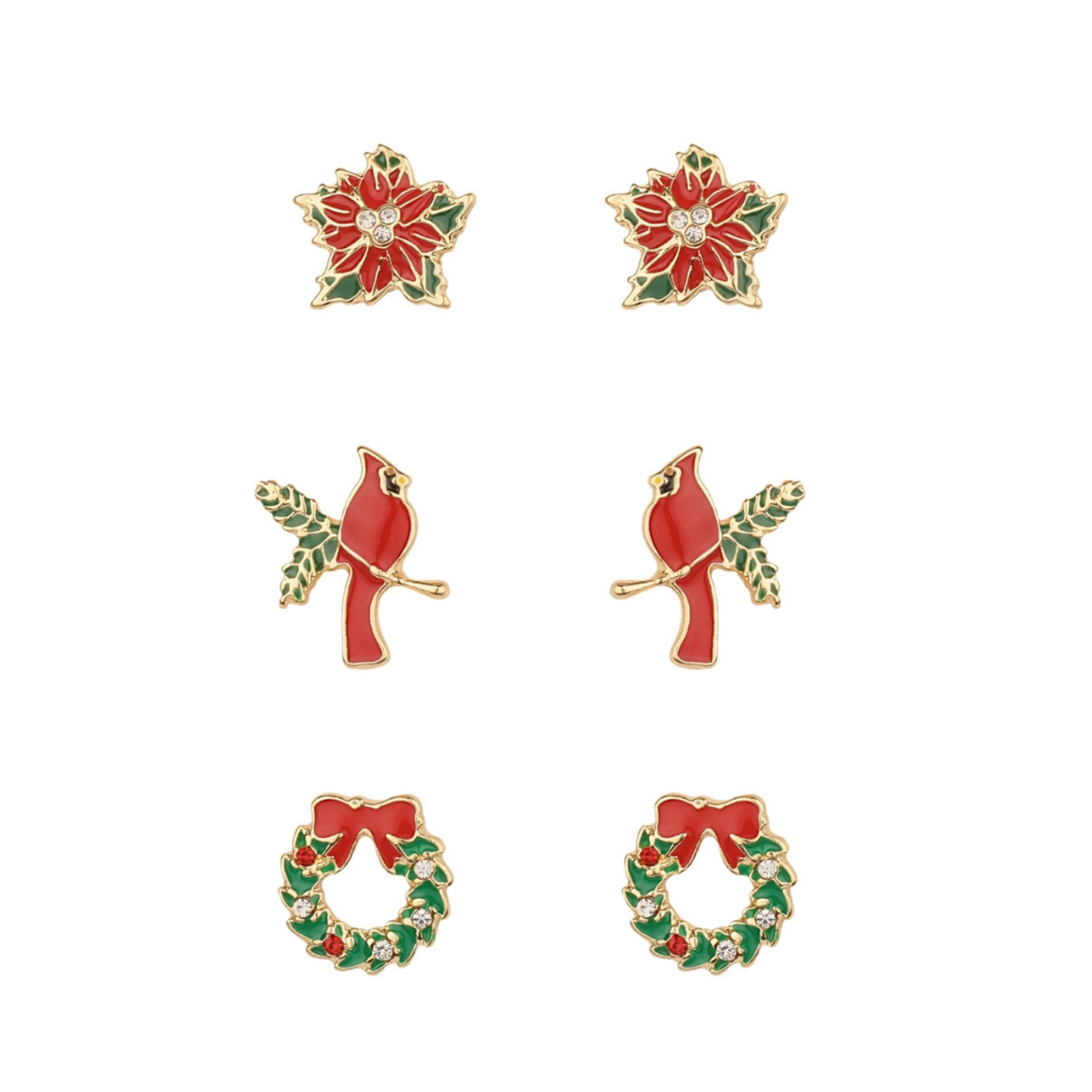 Set of Three Christmas Enamel Stud Earrings-Mix and Match