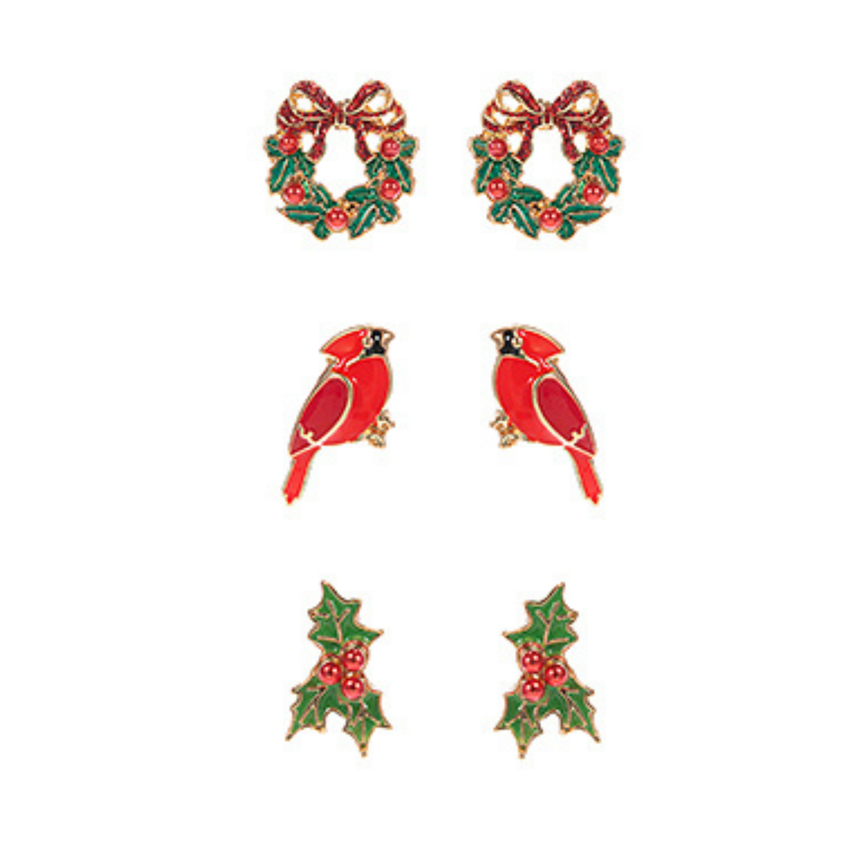 Wreath/Cardinal/Holly Christmas Enamel Stud Earrings-Mix and Match Set Main image
