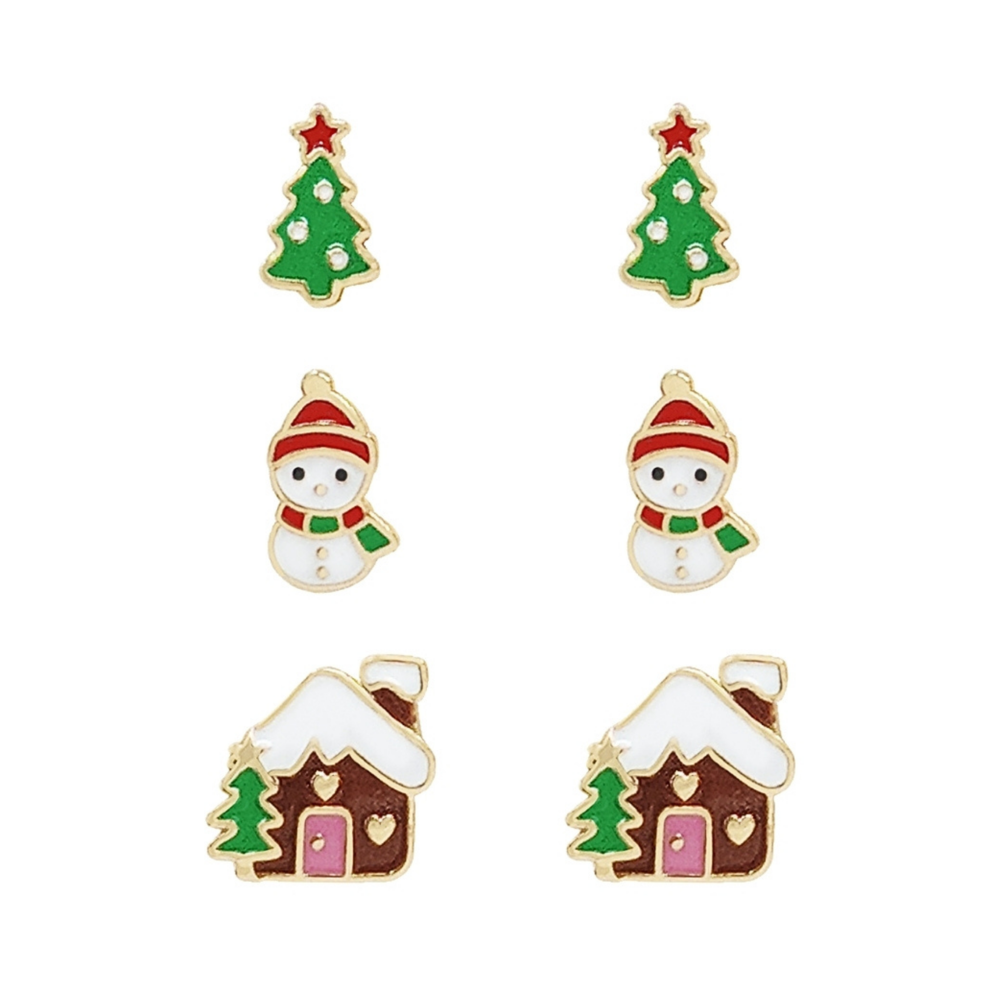 Gingerbread Set of Three Christmas Enamel Stud Earrings-Mix and Match