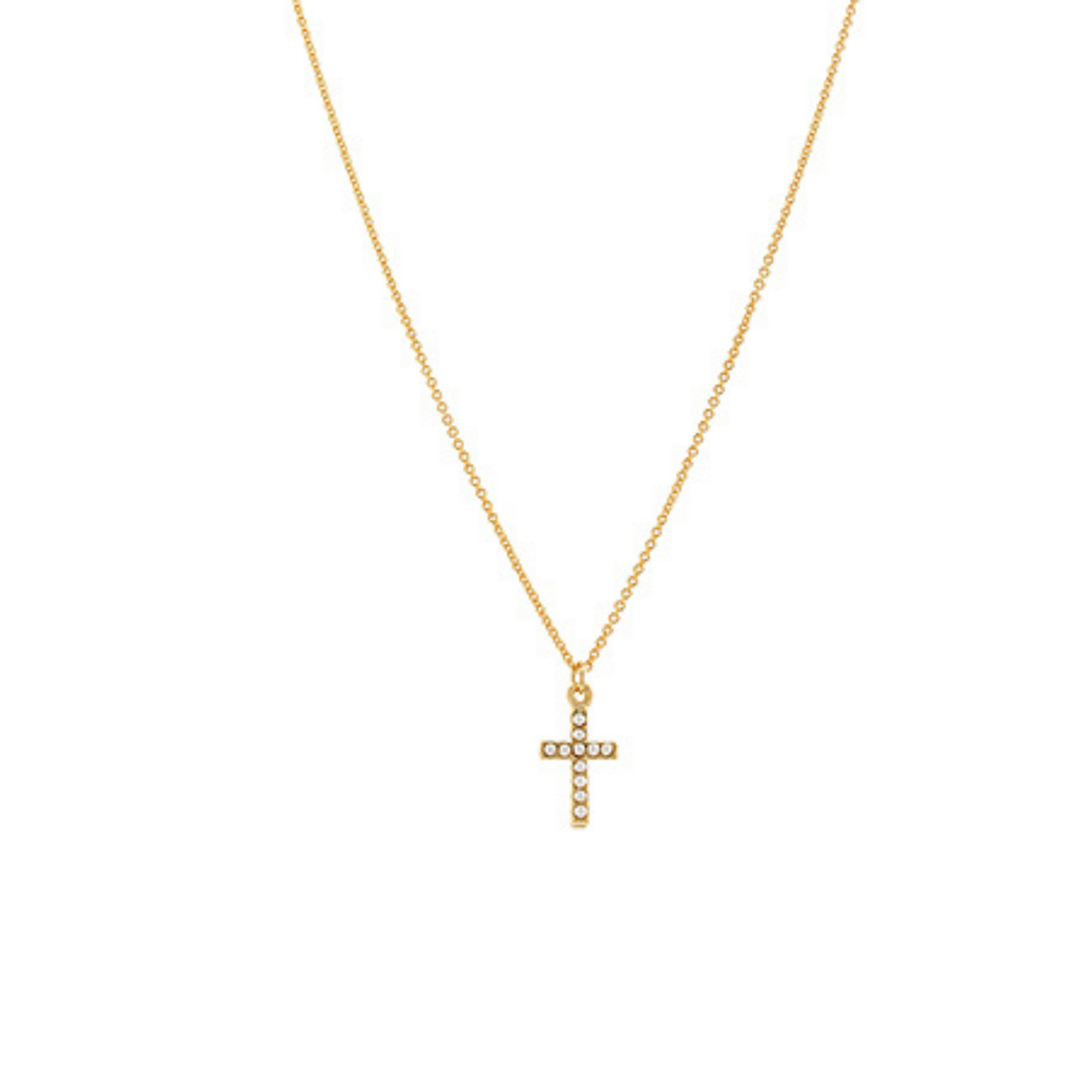 Delicate Pearl Cross Necklace on Gold