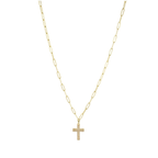 Pave Cross Necklace on Gold Paperclip Chain