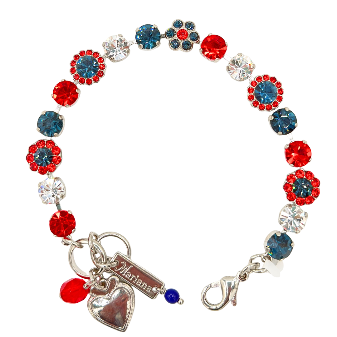 Mariana Small Flower Bracelet Red White and Blue on Rhodium Main image