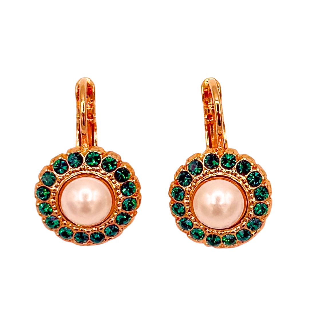 Mariana Halo Earring Pearl and Emerald Green on Gold Main image