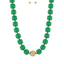 Chunky Green Bauble Bead Statement Necklace With Gold Ball Center and Gold Studs