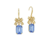 Blue Emerald Shaped Glass Earring With Gold Bow