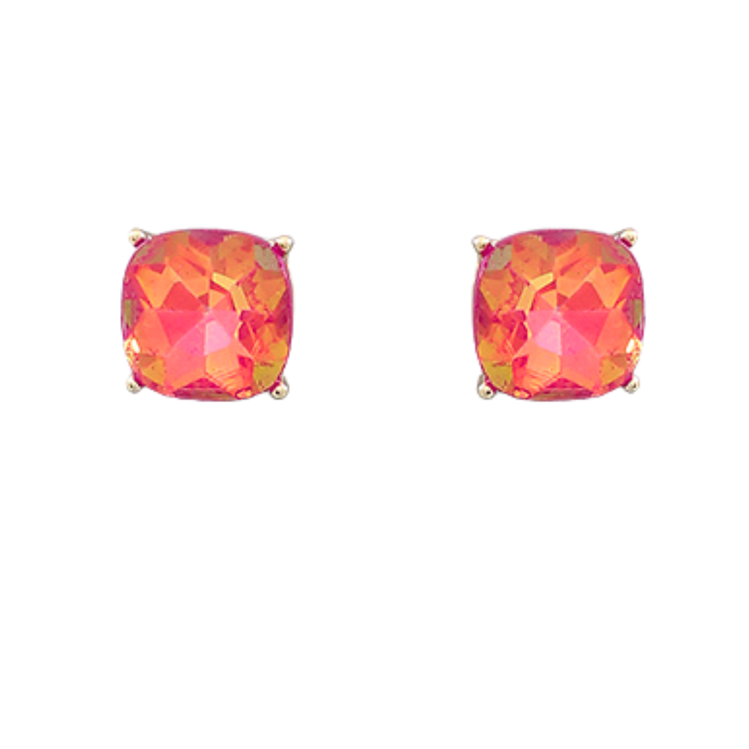 Coral/Red Square Glass Earring POST