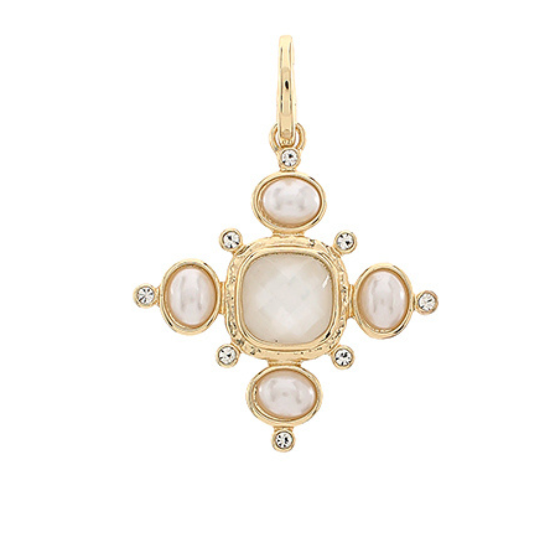 Cross Shaped Pearl/White Charm