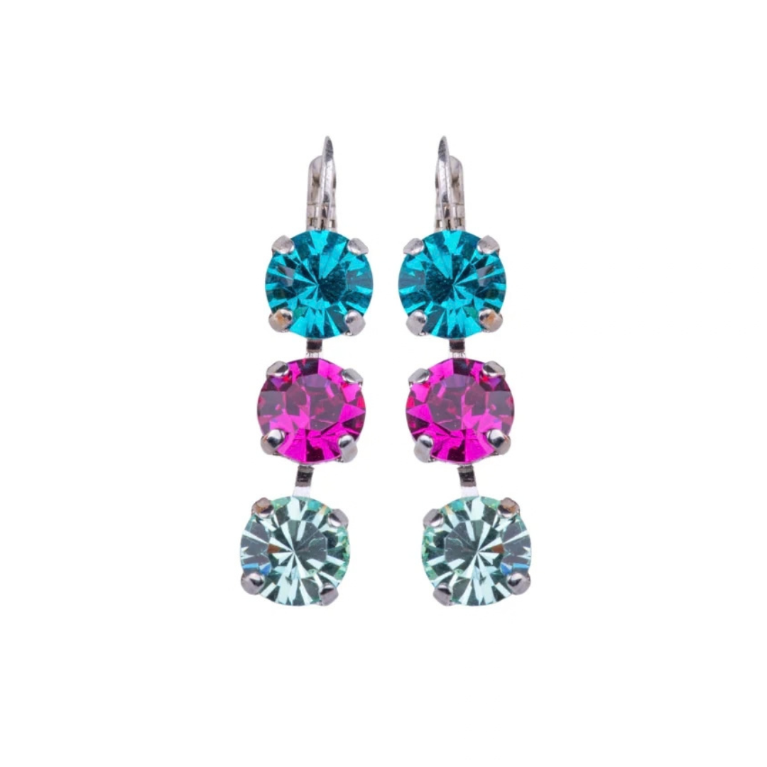 Mariana Three Stone Earrings in Kaleidoscope on Rhodium
