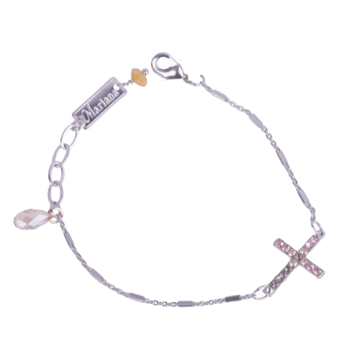 Mariana Petite Cross Bracelet Champagne Kisses on Rhodium