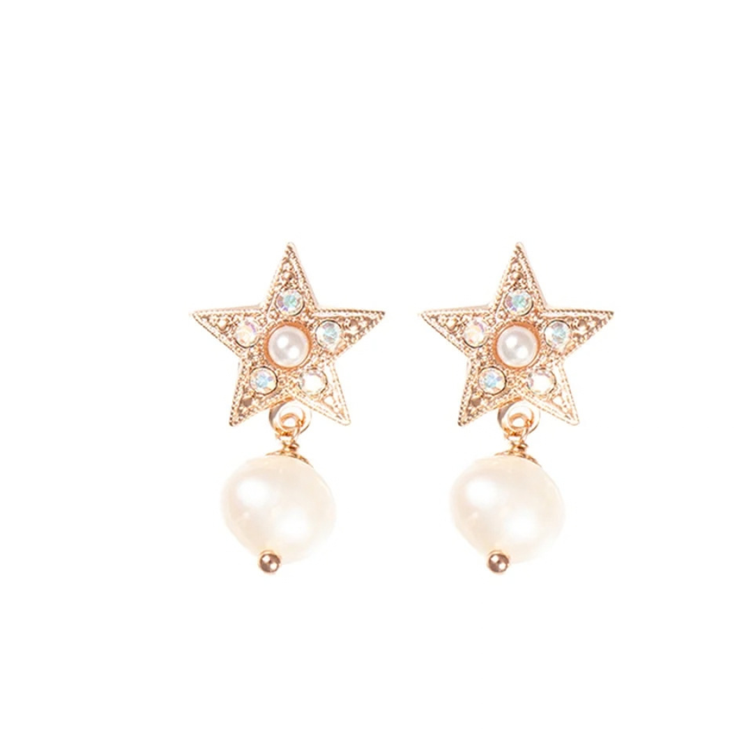 Mariana Star Earring Clear/Pearl on Rhodium POST