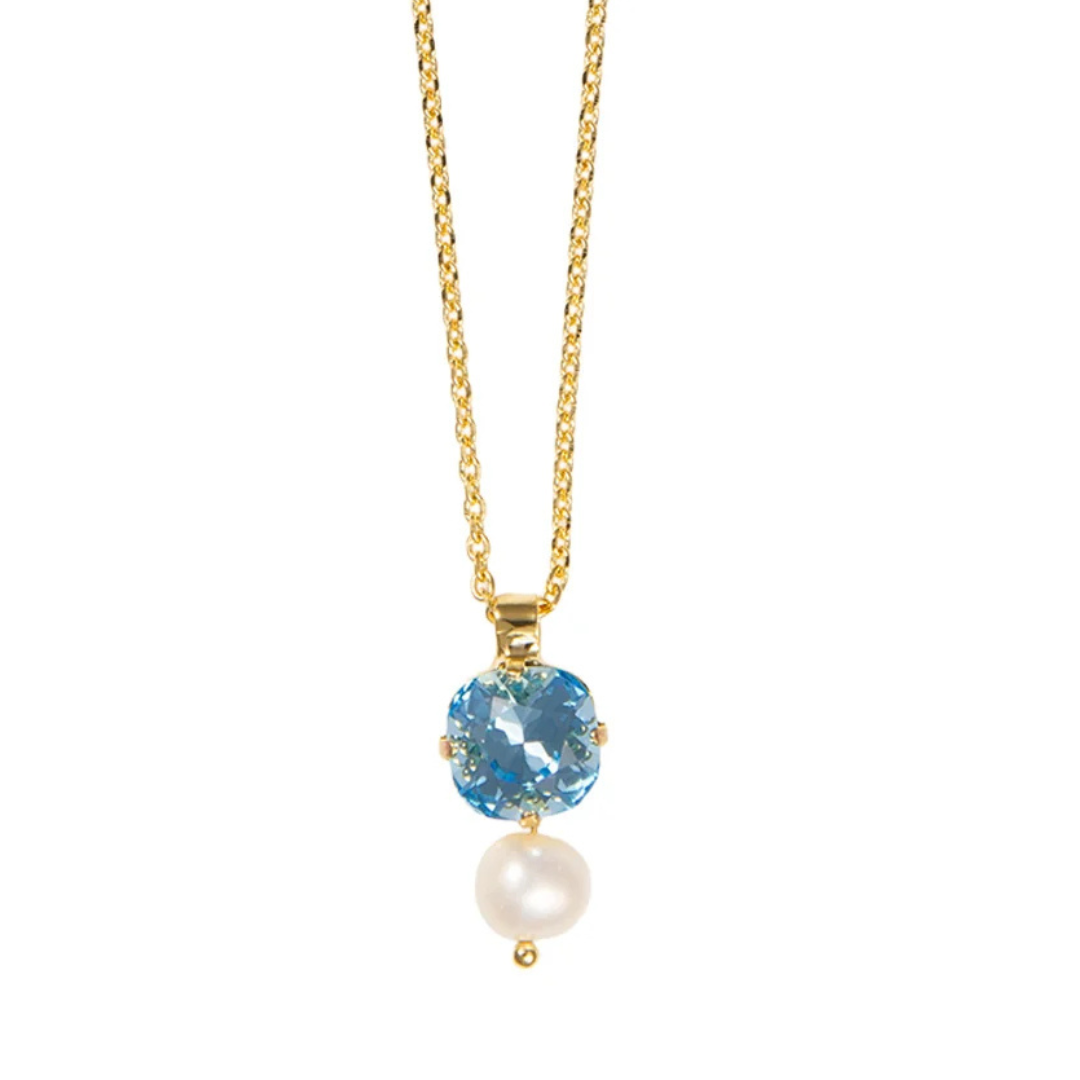 Mariana Cushion Cut Over Pearl Pendant Light Blue/Pearl on Rhodium