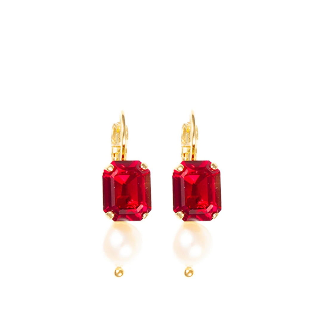 Mariana Emerald Over Pearl Earring in Ruby/Pearl on Gold