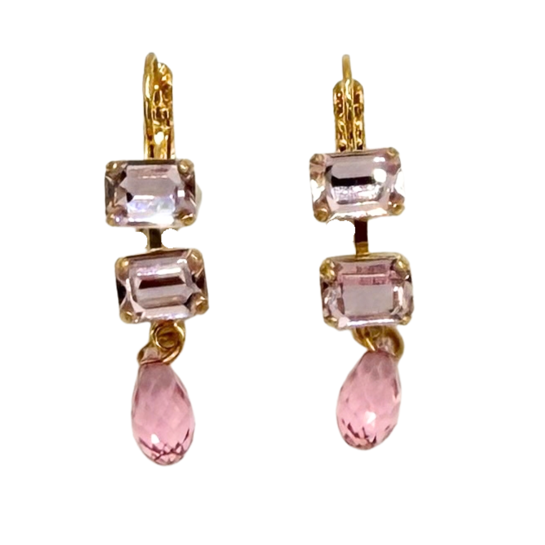 Petite Emerald Cut Dangle Earring Light Pink on Gold Main image