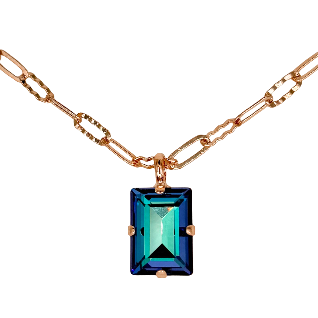 Mariana Extra Luxurious Emerald Cut Pendant Capri Blue on Rose Gold