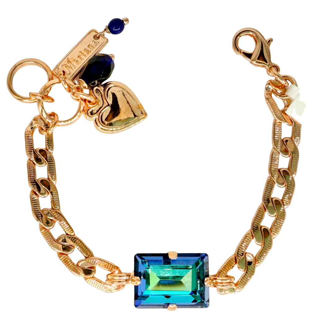 Mariana Emerald Cut Crystal/ Chain Bracelet Deep Sapphire on Rhodium