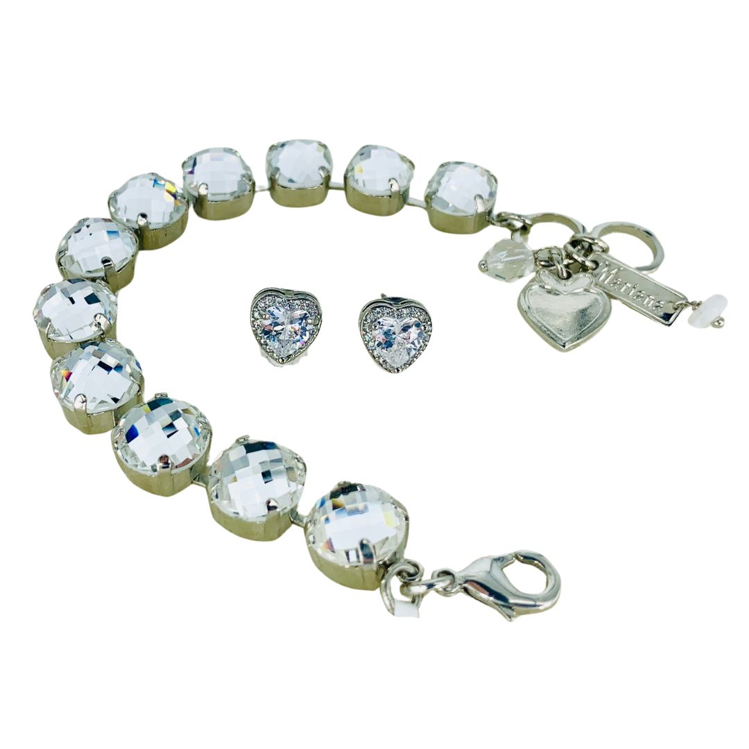 Mariana Medium Plain Faceted Bracelet in Clear on Silver With FREE EARRINGS