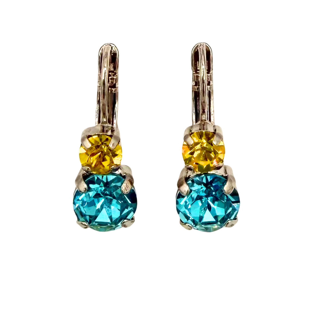 Mariana Double Drop Earrings Yellow/Aqua on Rhodium