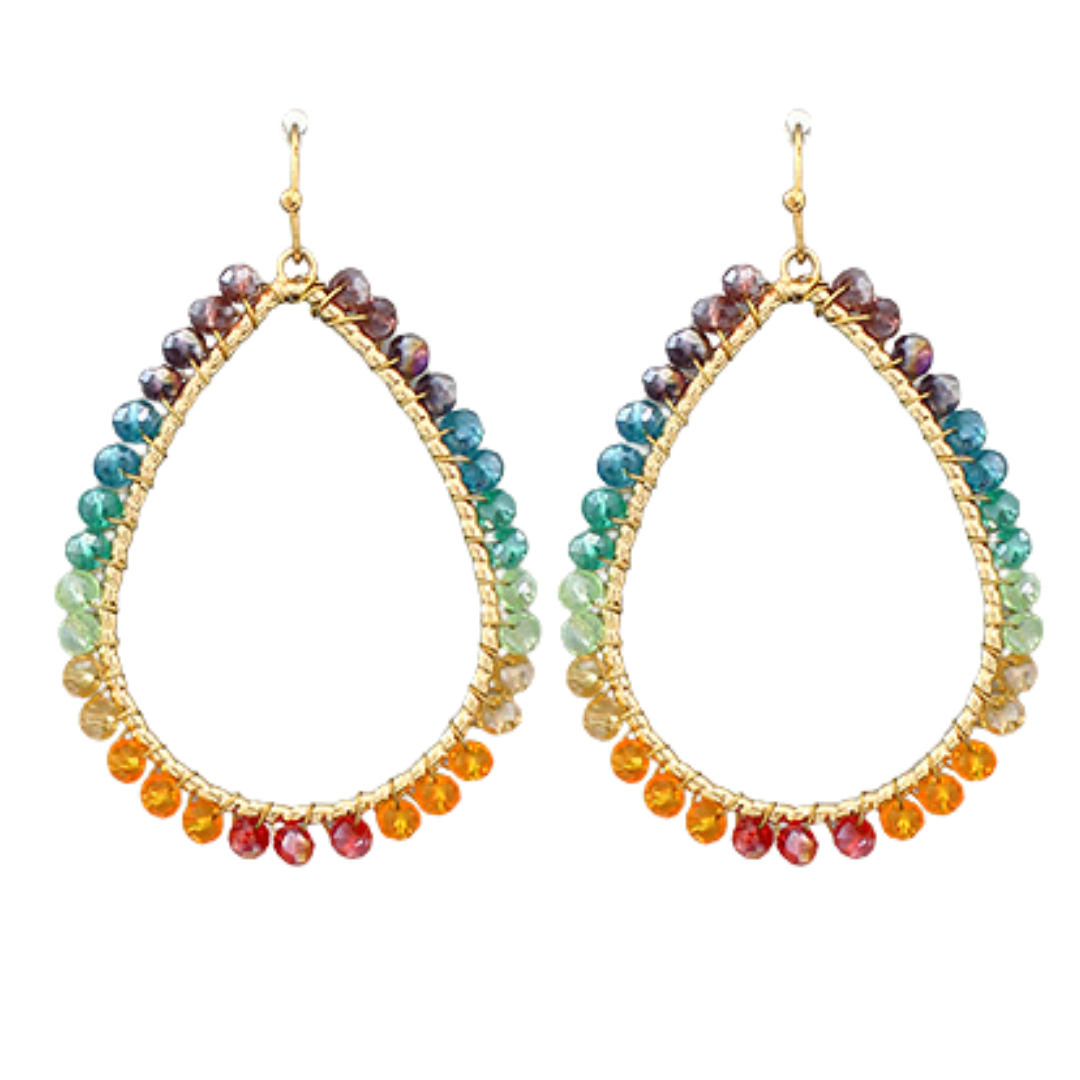 Multicolored Glass Wrapped Large Teardrop Earrings