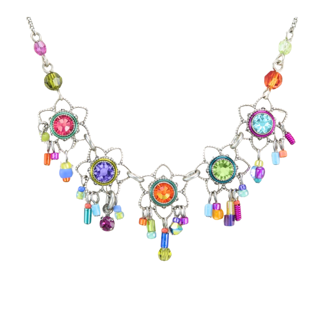 Firefly Mosaic  Flower Necklace Multicolor