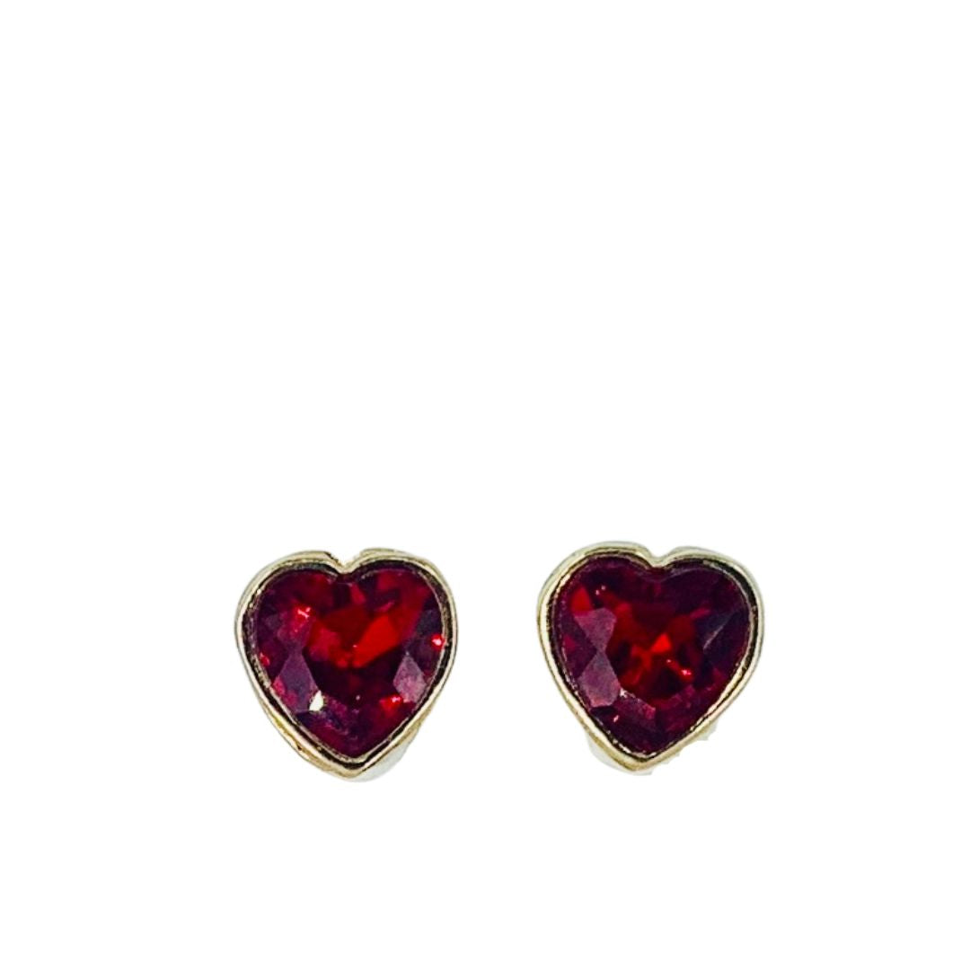 Red Heart Stud Earrings on Gold