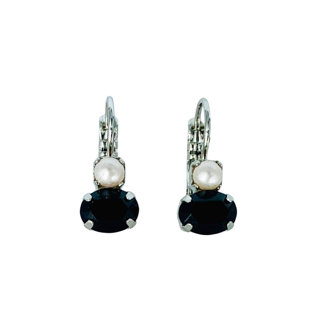Mariana Double Oval Drop Earrings Obsidian Shoreson Rhodium