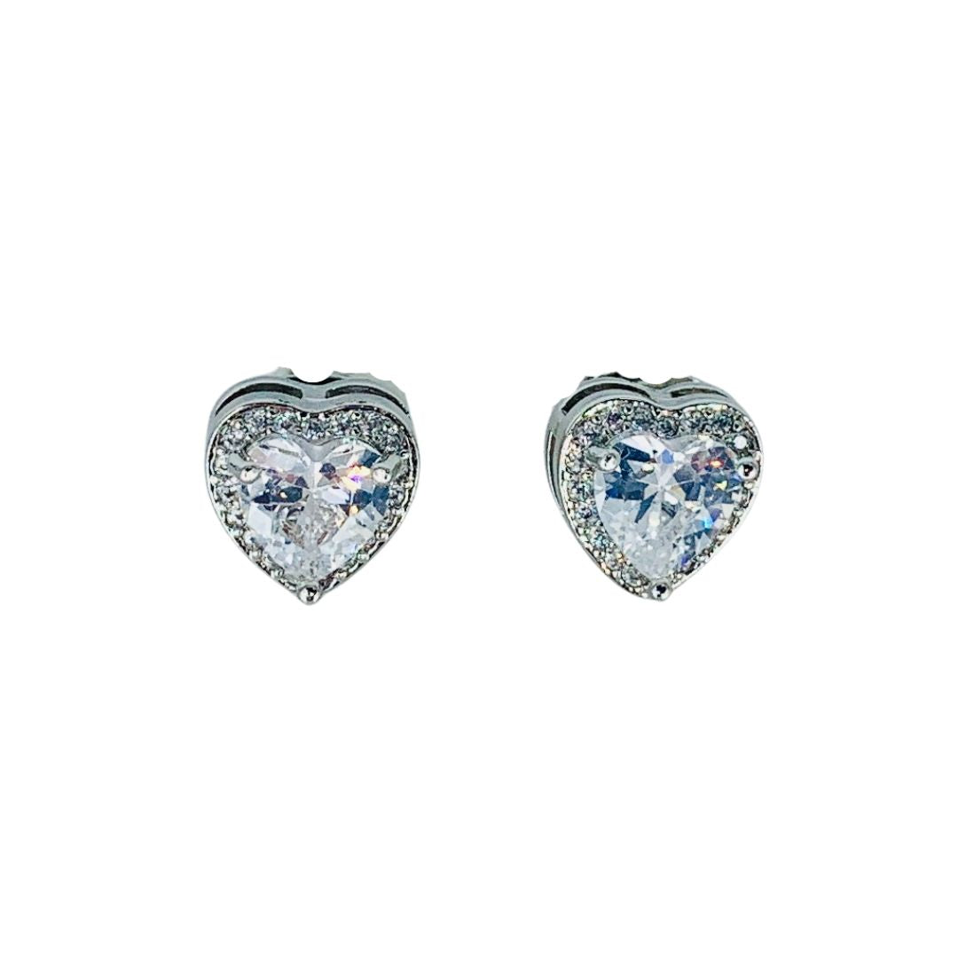 Crystal Heart Stud Earrings Rhodium