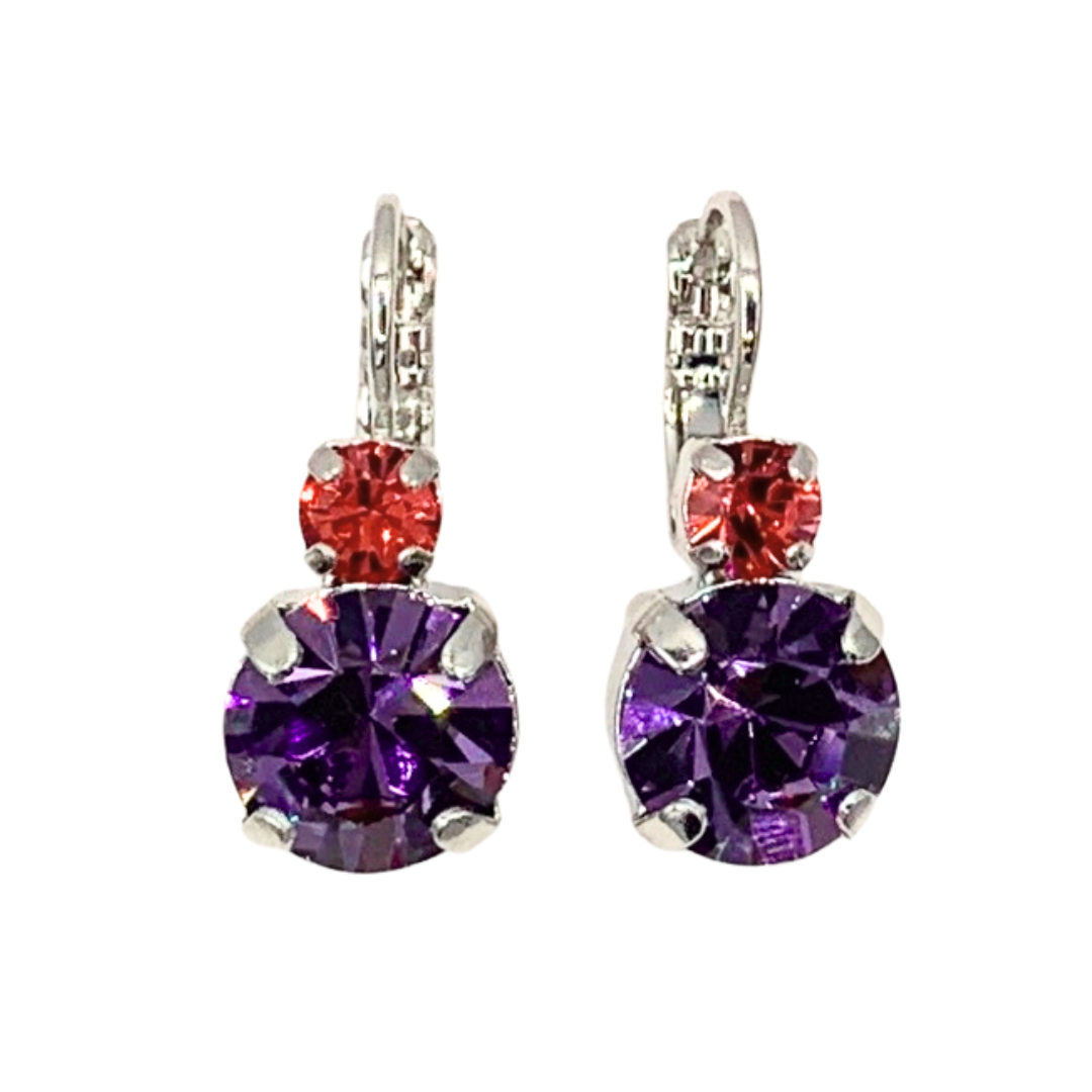 Mariana Double Drop Earrings Siam/Lilac on Rhodium