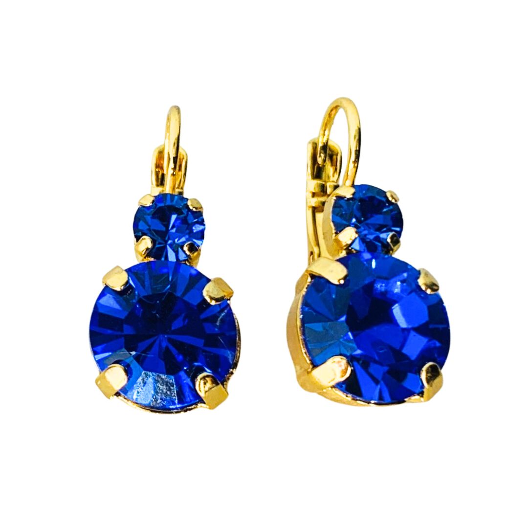 Mariana royal blue double drop earrings with gold accents on gold Main image