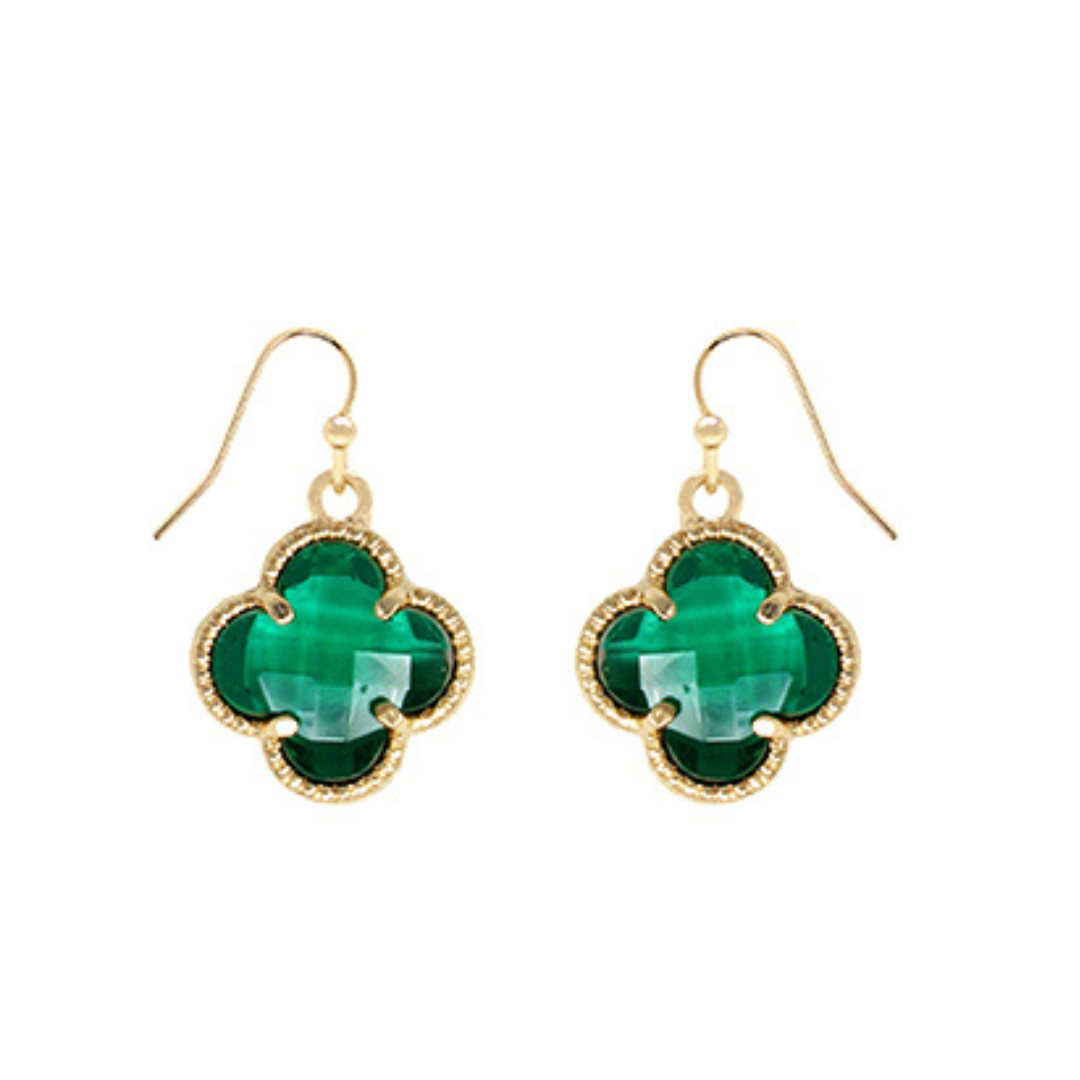 Emerald Green Glass Clover Earrings