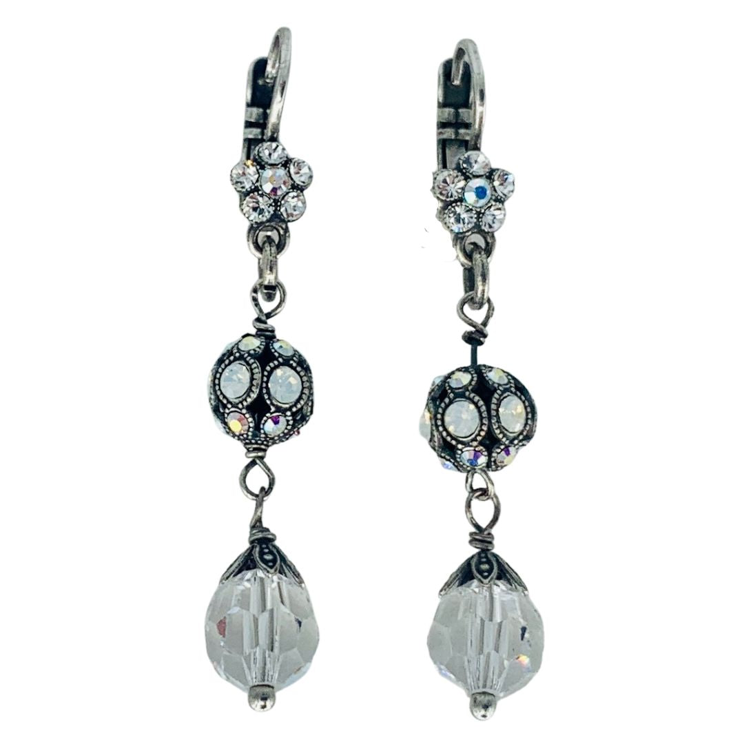Mariana Cluster Filigree Drop Earrings in Clear on Silver