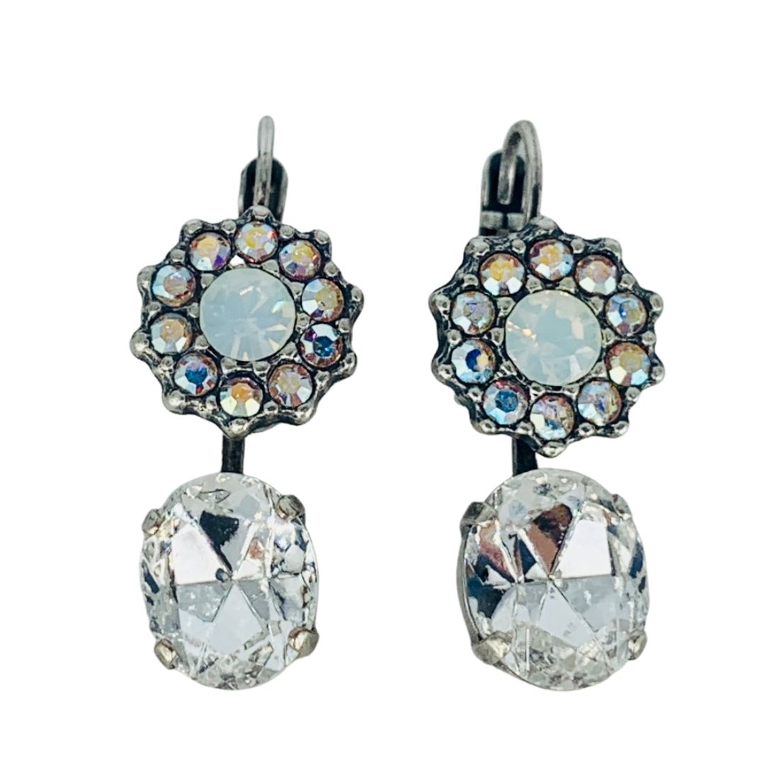 Mariana Halo Over Oval Crystal Earrings Clear on Silver