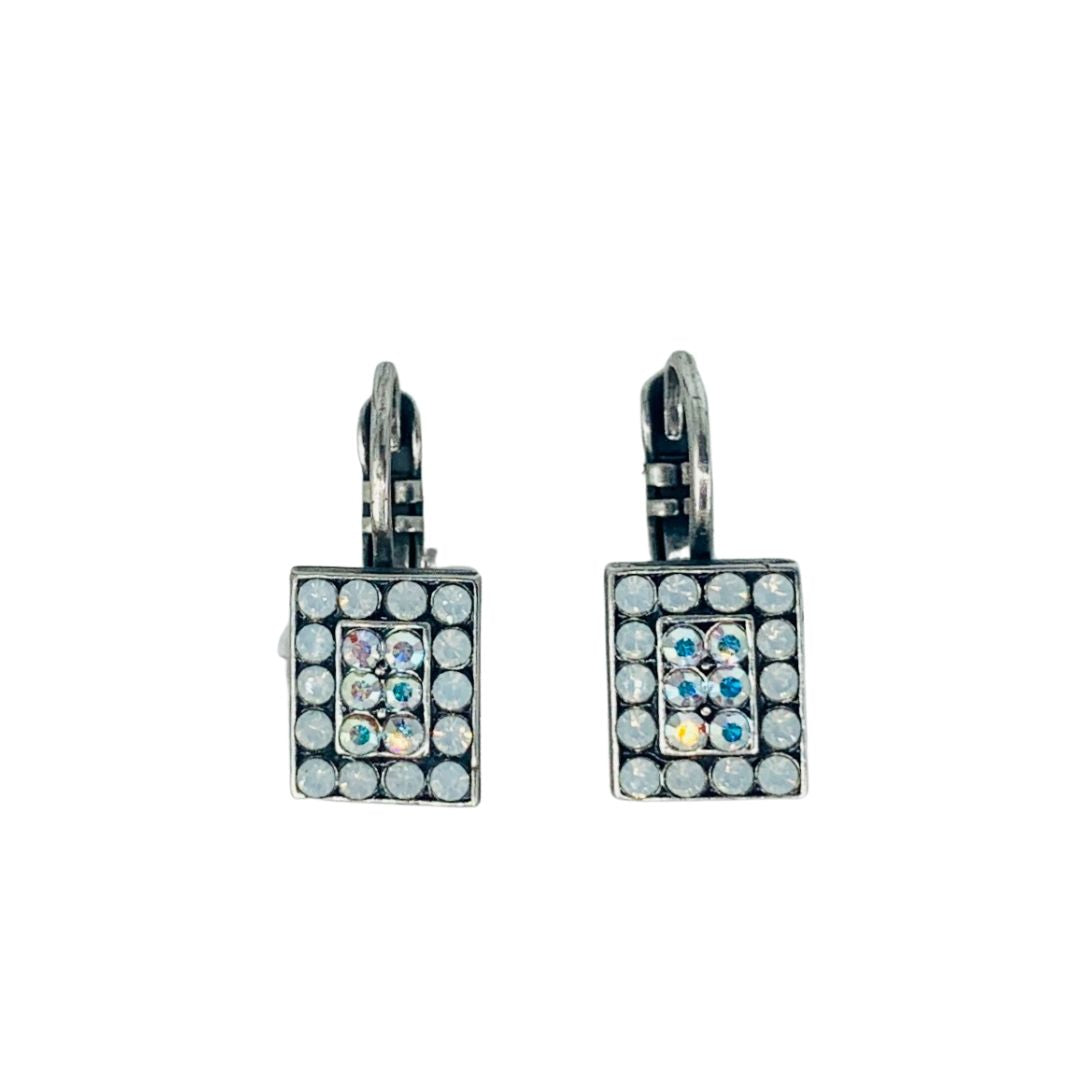 Mariana Rectangle Pave Earrings in Clear on Silver