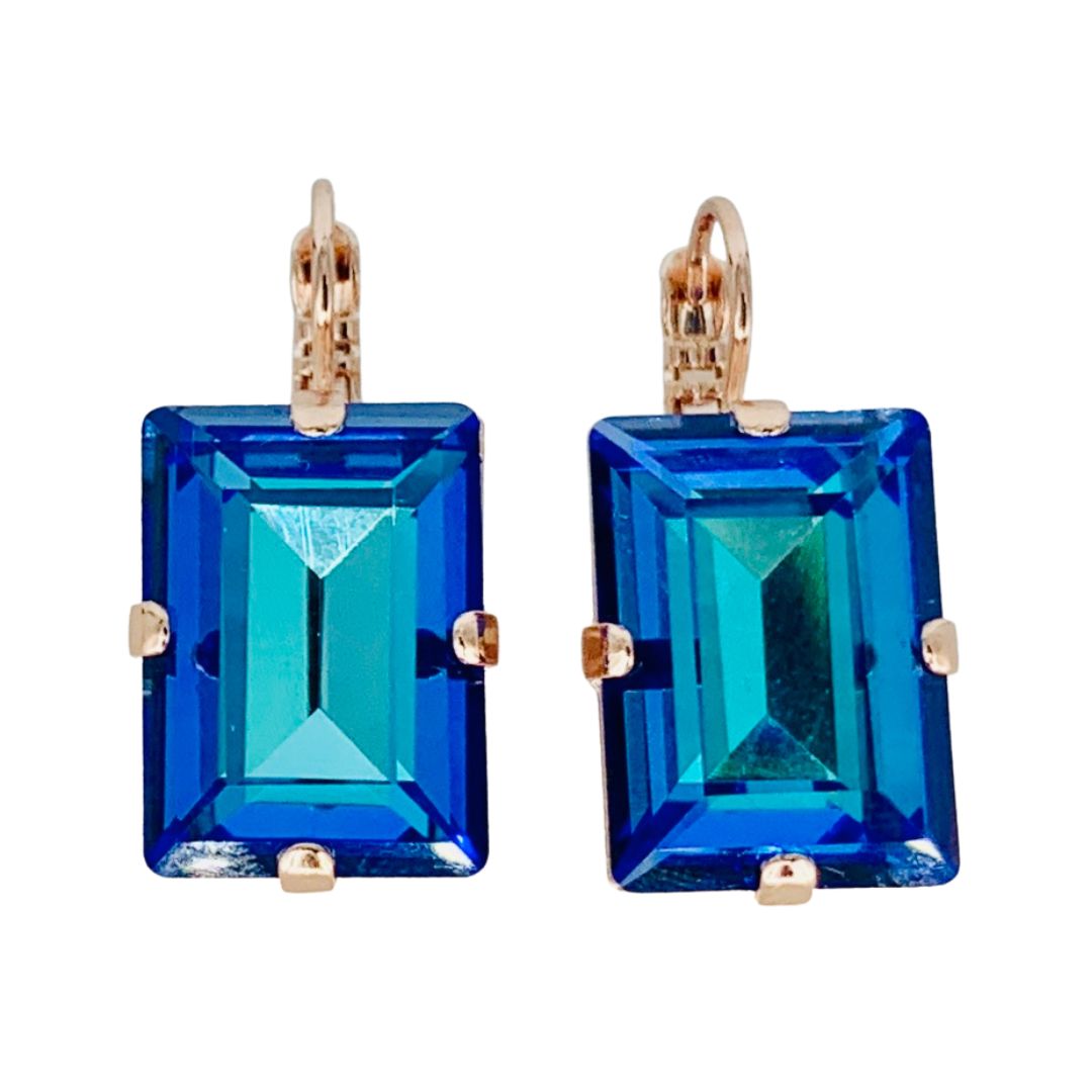 Large Mariana Earring Emerald Cut Earrings Blue on  Rose Gold
